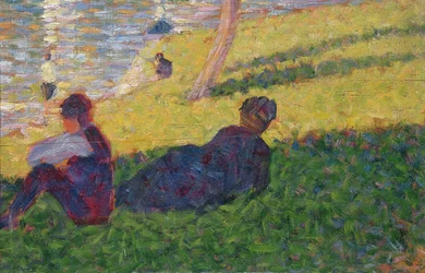 Sitzender Mann und liegende Frau, Studie für Ein Sonntagnachmittag auf der Insel La Grande Jatte, 1884